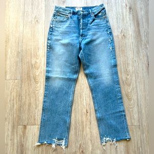 AGOLDE Light Blue Distressed Straight Jeans